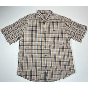 Carhartt Shirt Mens Large Blue Plaid Short Sleeve Button Up Casual Work S163 Tan